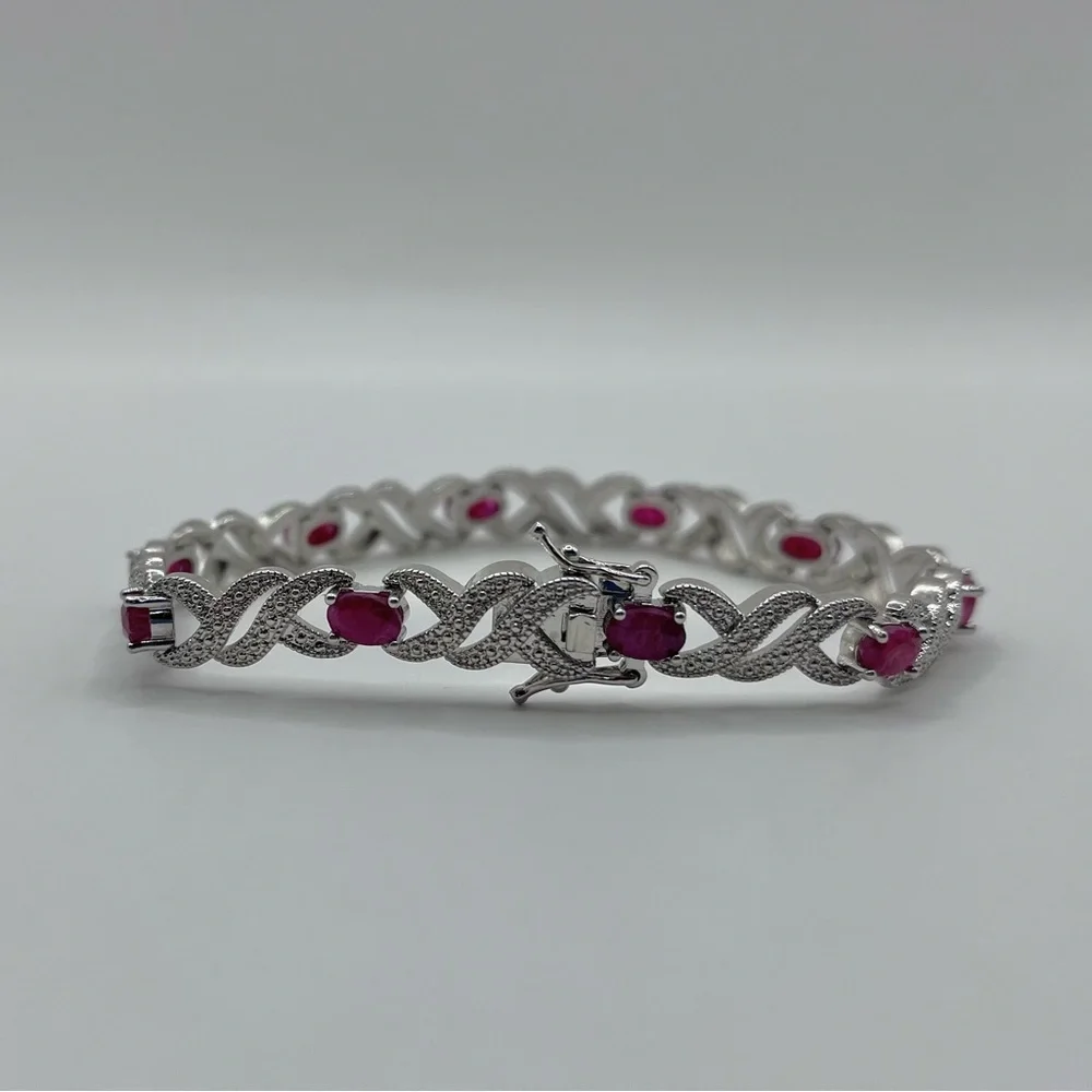 5.00 CT Genuine Ruby Rhodium Tennis Bracelet - Picture 4 of 4